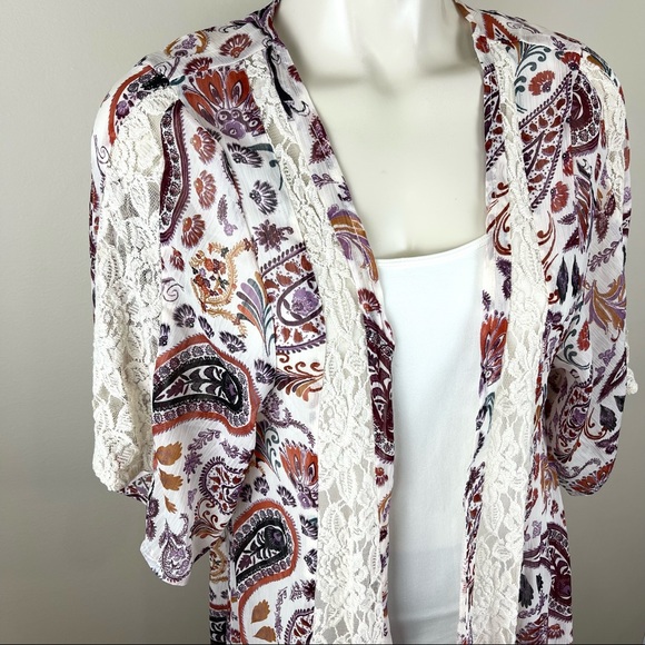 🌟SOLD American Eagle Outfitters kimono duster 3/$25 sheer PAISLEY BoHo FLORAL L - Picture 3 of 14